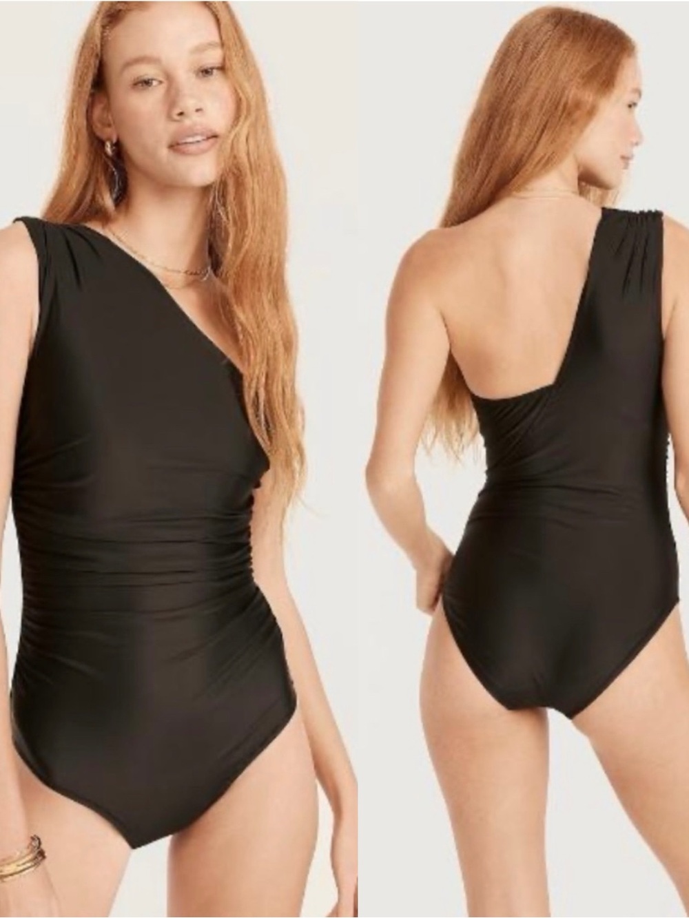 J. Crew Ruched One-Shoulder One Piece  Swimsuit Black Women’s Size 8